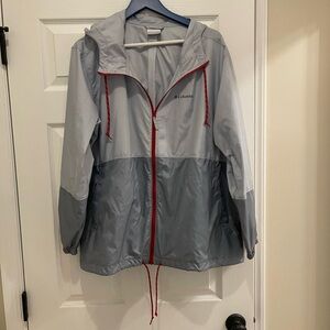 Columbia Light Gray and Gray Windbreaker Jacket with Red Trim
